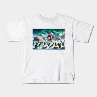 Santa Paws and the Elf Penguins: A Snowball Stramash Kids T-Shirt